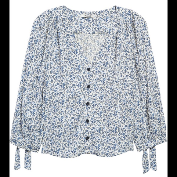 Madewell Americana Floral Tie Sleeve Button Front Top - Picture 1 of 2
